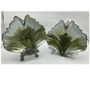 Set of 2 Green Vietri Iridescent Abstract Bowls/Candy Dish Made in Turkey
